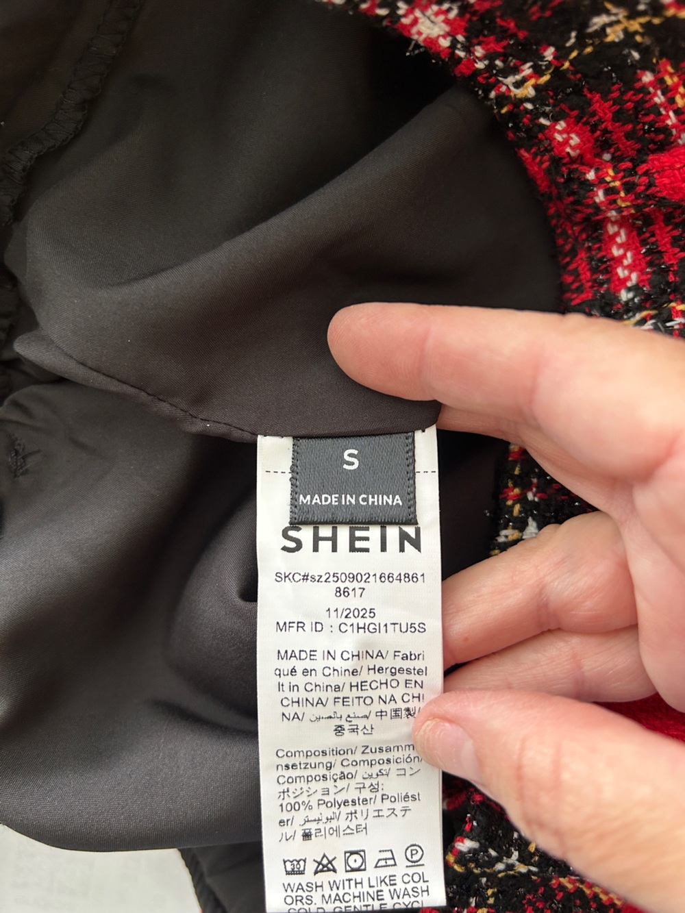 SHEIN Red Plaid Black Metallic High-Waist Shorts Size Small - Picture 9 of 9